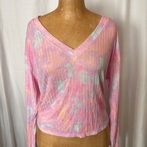 PINK by Victoria Secret cotton candy Vneck ribbed sweatshirt NWT